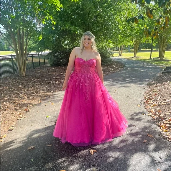 open lace back dress Bright Fuchsia Pink Long Mermaid Prom Dress CD331 Fuchsia / 2